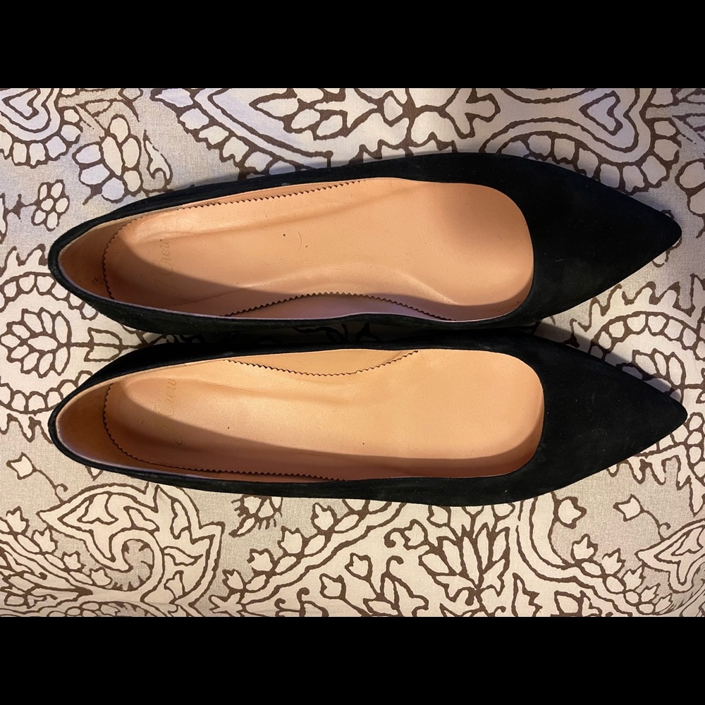 Jcrew point toe ballet flats. Black suede size 10.